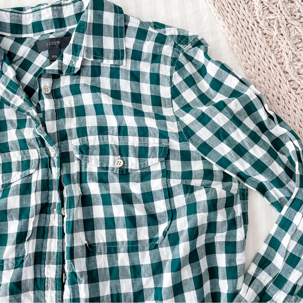 J. Crew Green Gingham Button Up - image 2